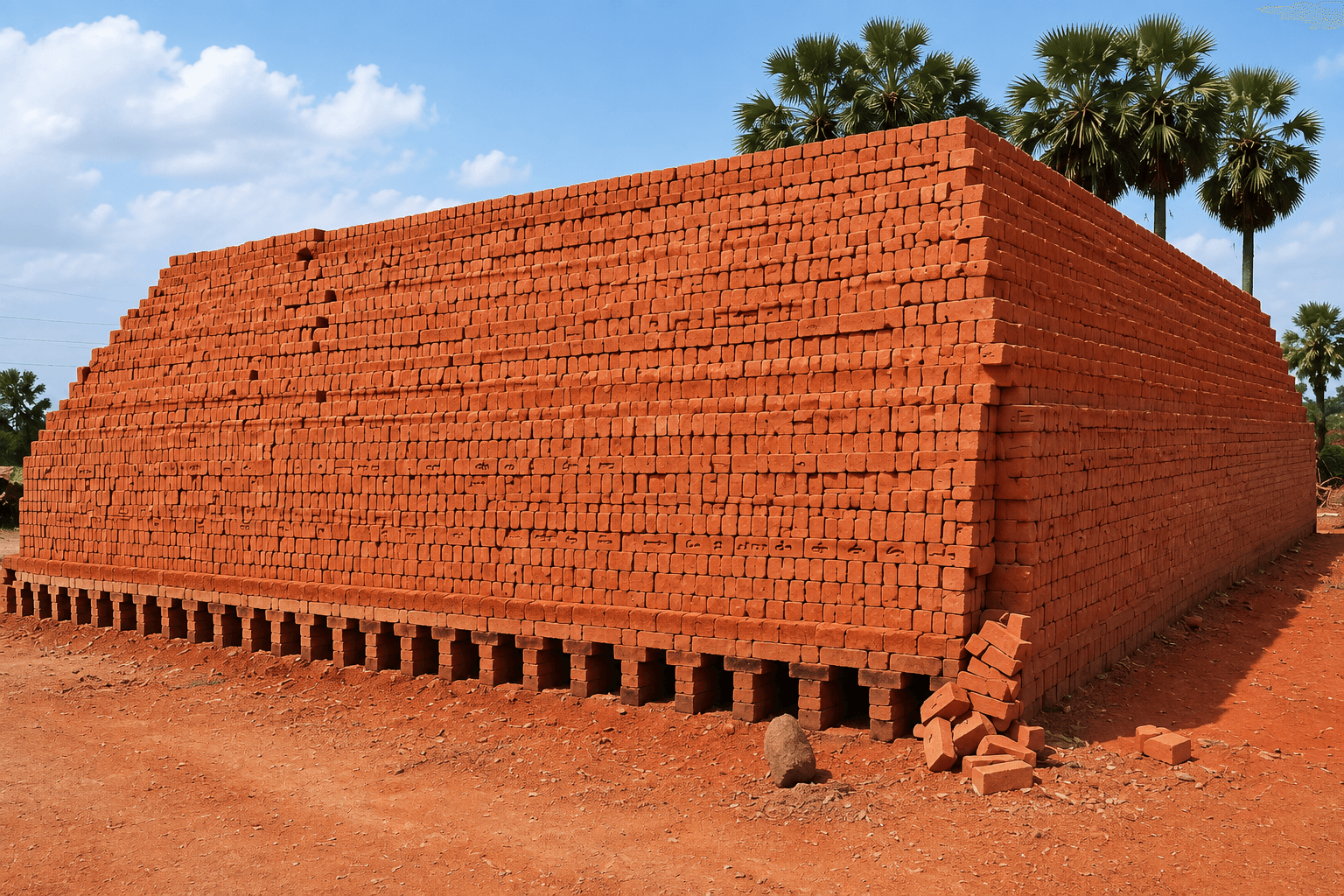 Red clay bricks stacked