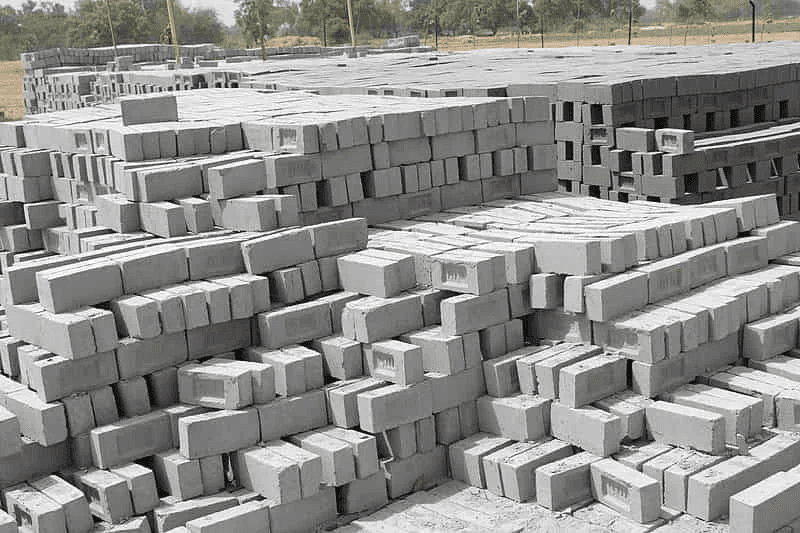 Cement bricks stacked